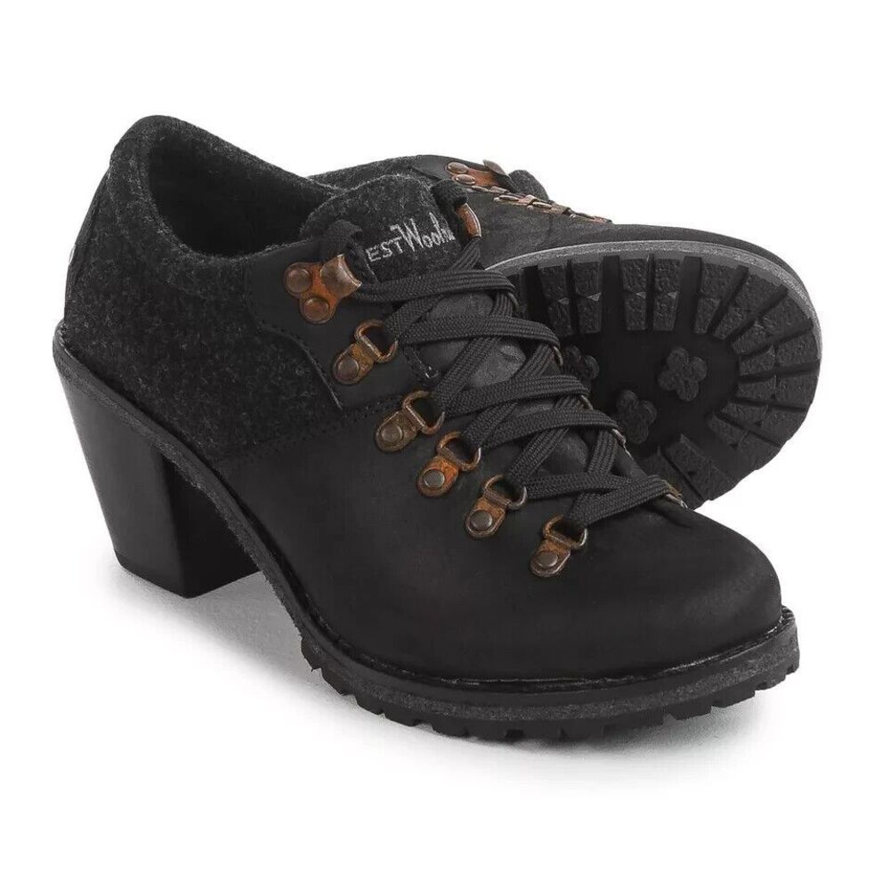 WOOLRICH Grey Wool Cascade Hiking Oxford Shoes Heel Booties MSRP $180 Size 6